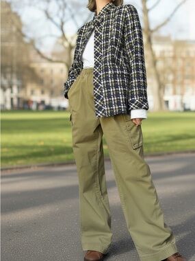 Ann Taylor Navy & Multicolor Plaid Tweed Jacket Blazer Sz 6